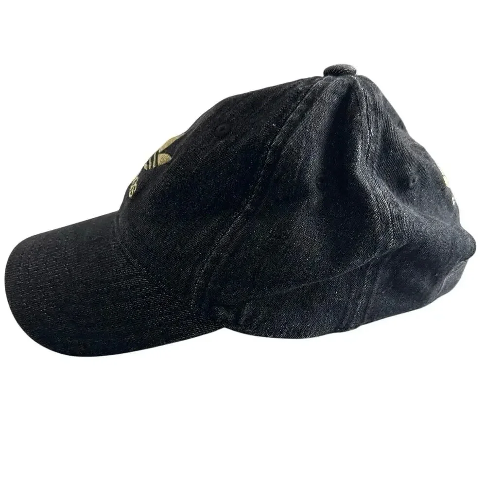 Adidas Baseball Hat Black‎ denim embroidered gold OSFA Casual Gym Yoga Hiking